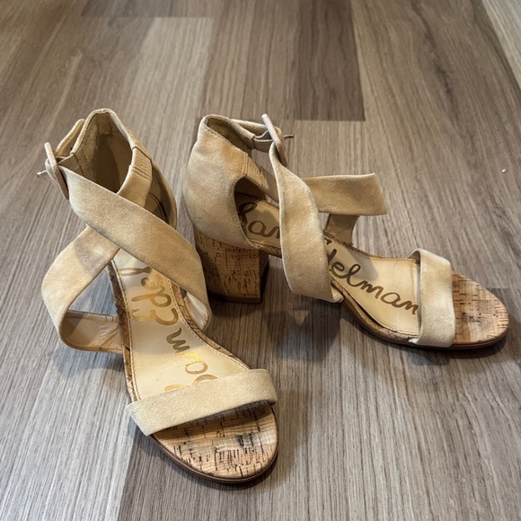 Sam Edelman Tan Crisscross Block Heels - Picture 1 of 9